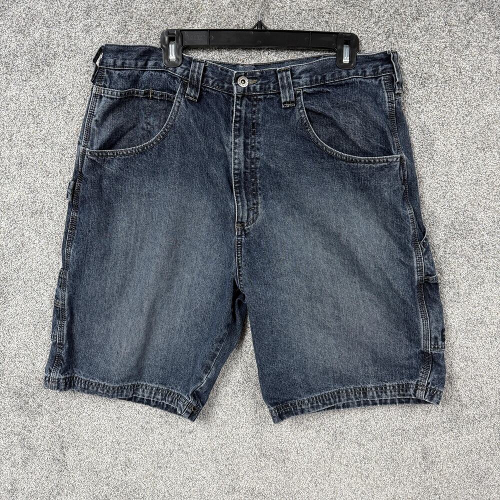 Vintage 90s Wrangler Cargo Shorts Mens 36x9 Blue Denim Carpenter Baggy Utility